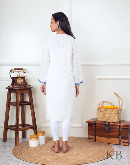 Poshdaar White Aari Embroidered Cotton Kurti