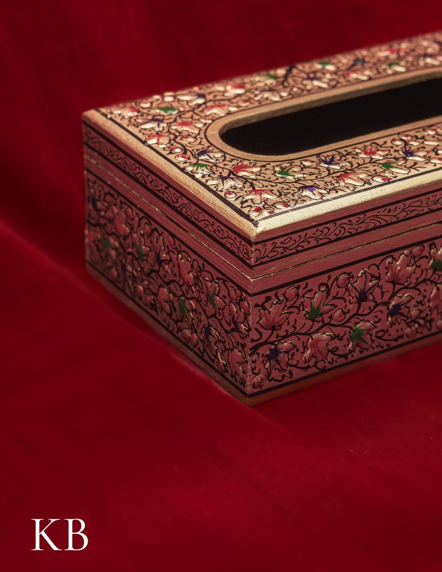 Kashmiri Papier Mâché Tissue Box – Hand-Painted Floral Design | Artisan-Made | Handcrafted Heritage