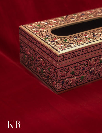 Kashmiri Papier Mâché Tissue Box – Hand-Painted Floral Design | Artisan-Made | Handcrafted Heritage