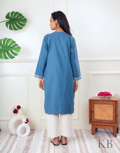 Light Blue Zari Embroidered Cotton Kurti