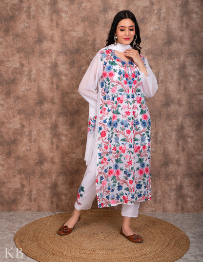 Posh Bahaar White Aari Kari Georgette Suit - Kashmir Box