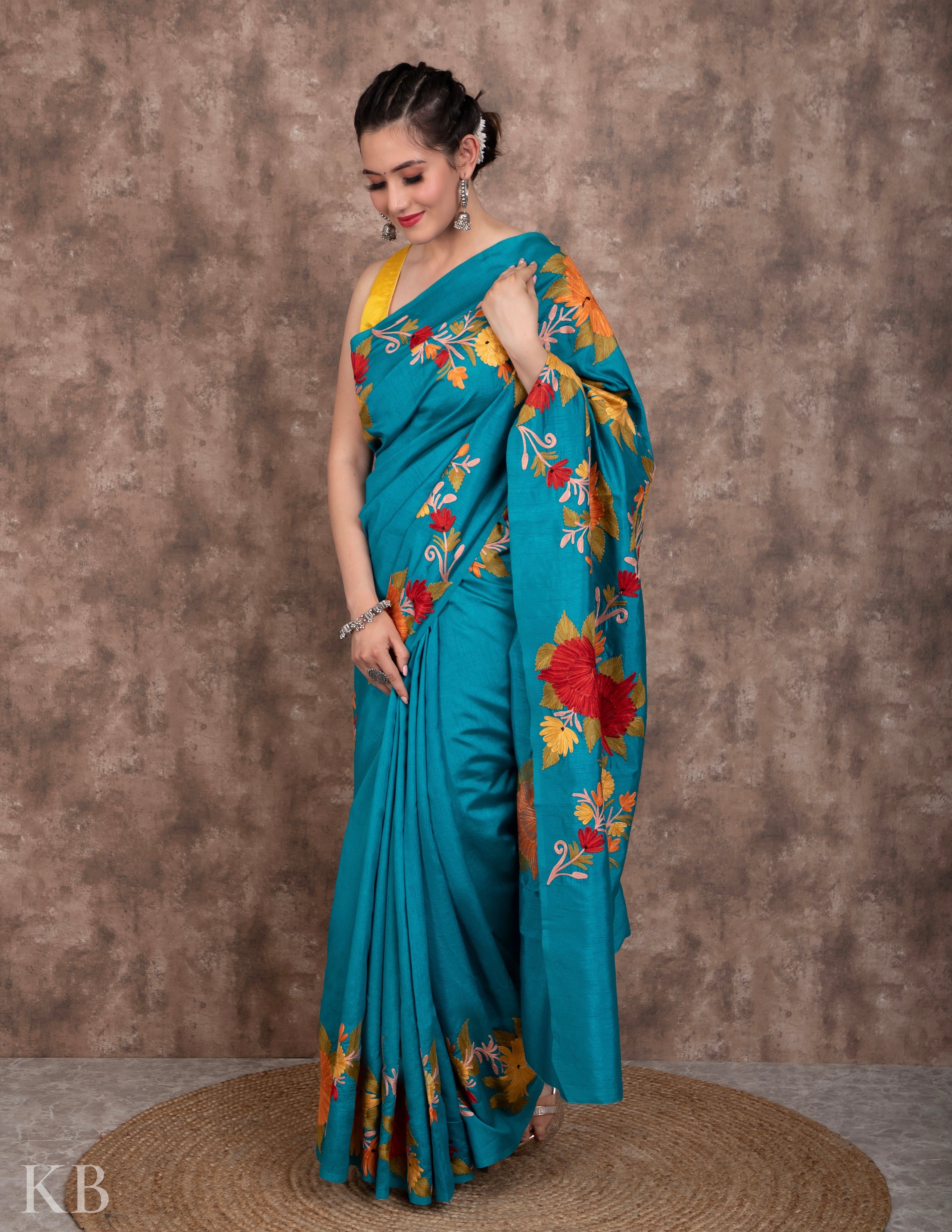 Aftab Gardaan Aari Embroidered Silk Saree - Kashmir Box