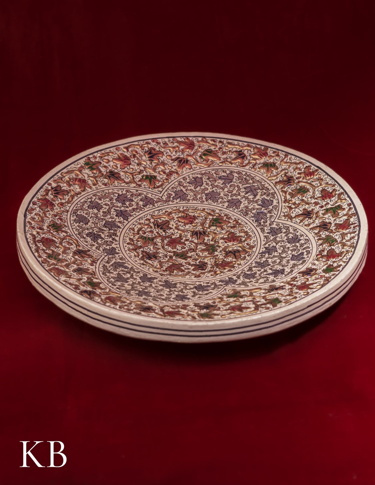 Kashmiri Papier Mâché Wall Plate – Hand-Painted White Base (10 Inch) | Artisan-Made | Handcrafted Heritage