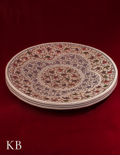 Kashmiri Papier Mâché Wall Plate – Hand-Painted White Base (10 Inch) | Artisan-Made | Handcrafted Heritage
