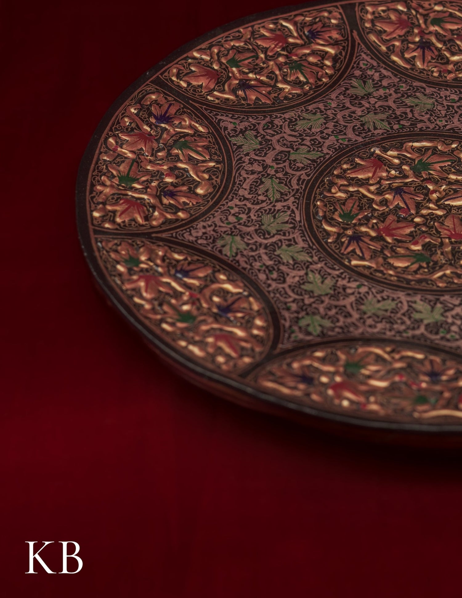 Kashmiri Papier Mâché Wall Plate – Hand-Painted Black Base (10 Inch) | Artisan-Made | Handcrafted Heritage