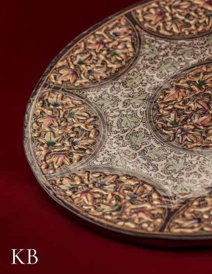 Kashmiri Papier Mâché Wall Plate – Hand-Painted Black Base (10 Inch) | Artisan-Made | Handcrafted Heritage