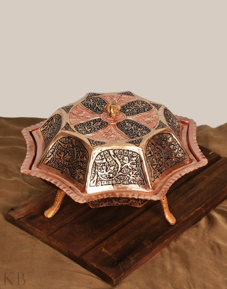 Kandkaari Chinar Engraved Copper Fruit Bowl - KashmirBox.com