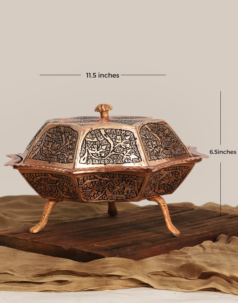 Kandkaari Chinar Engraved Copper Fruit Bowl - KashmirBox.com