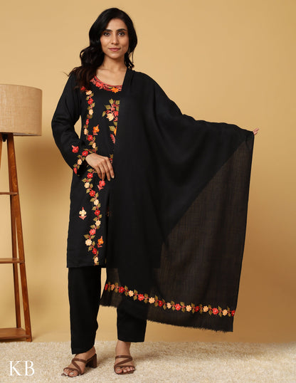 Raven Black Aari Embroidered Woolen Suit Set - Kashmir Box