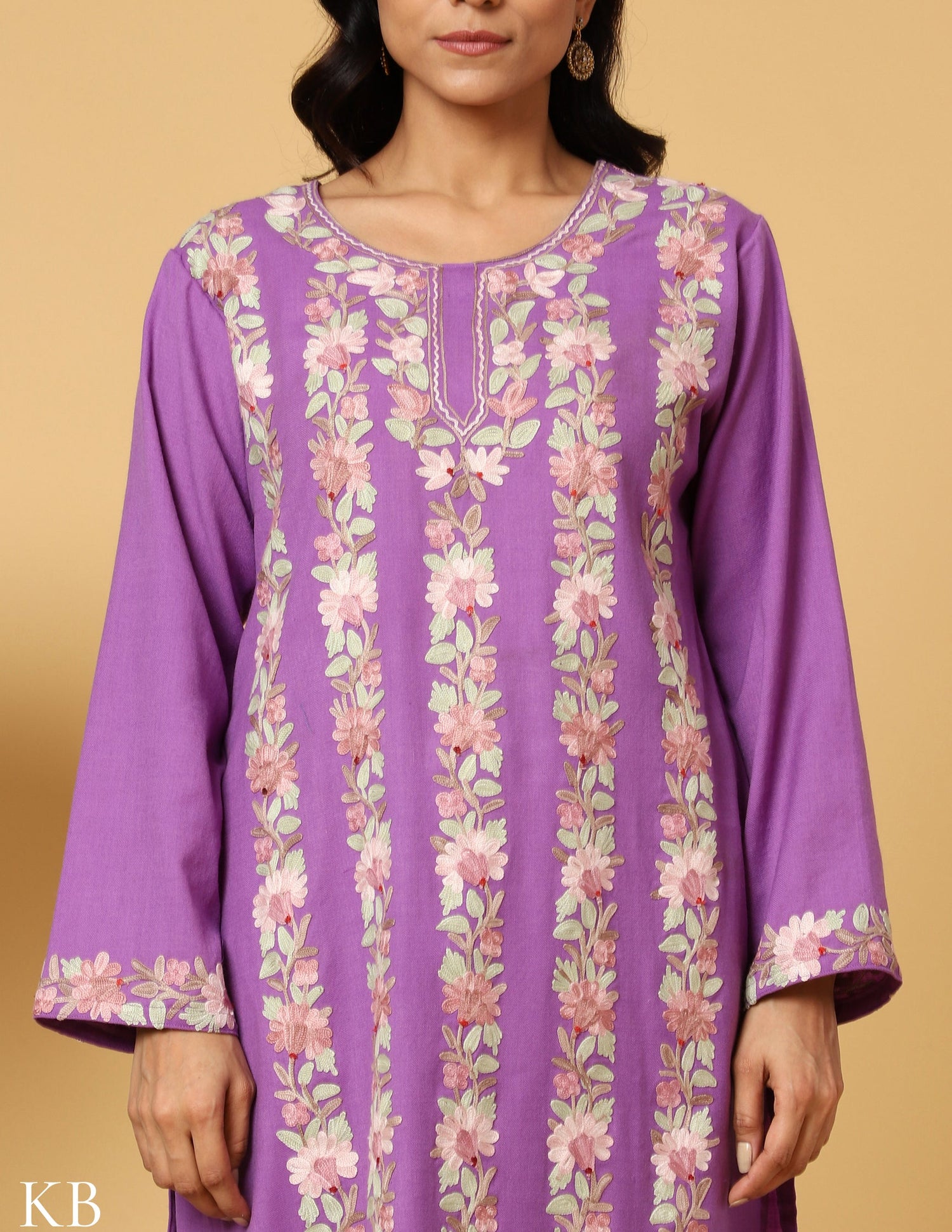 Lavender Haze Aari Embroidered Woolen Suit - Kashmir Box