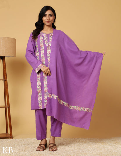 Lavender Haze Aari Embroidered Woolen Suit - Kashmir Box