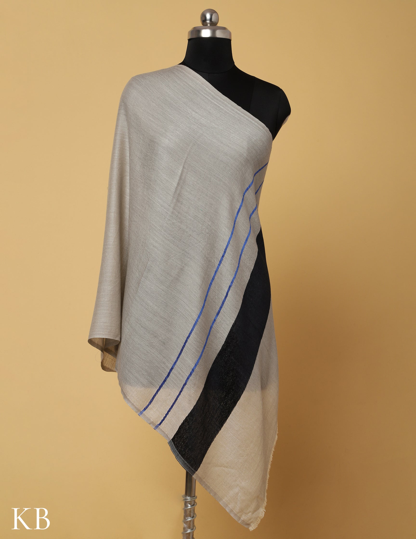 Ash Grey Silk Palla Stole - Kashmir Box