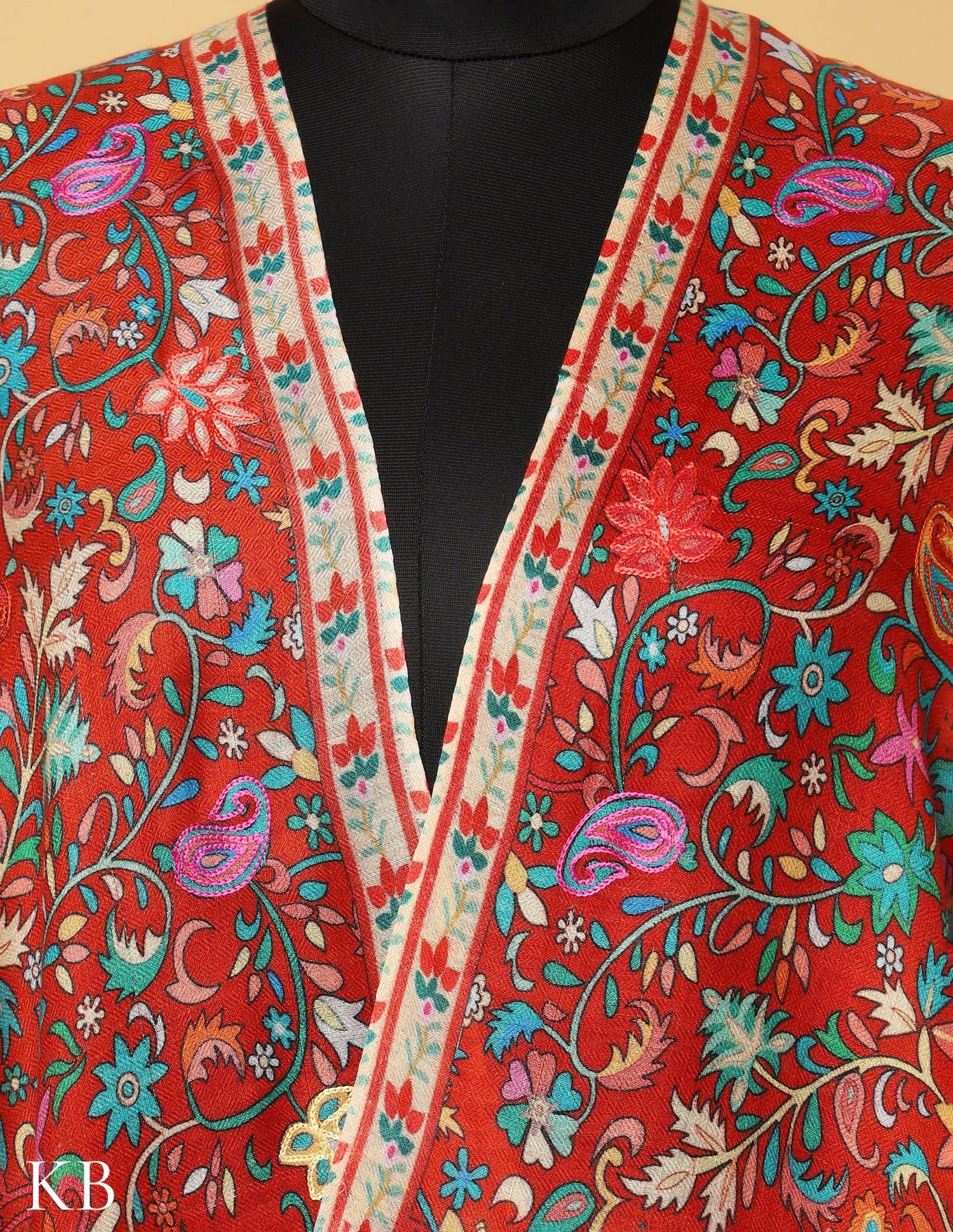 Red Modal Kalamkari Stole - Kashmir Box