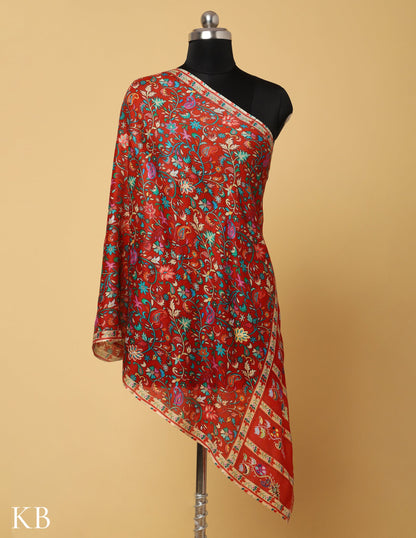 Red Modal Kalamkari Stole - Kashmir Box