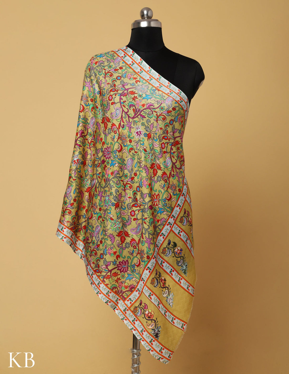 Mustard Modal Kalamkari Stole - Kashmir Box