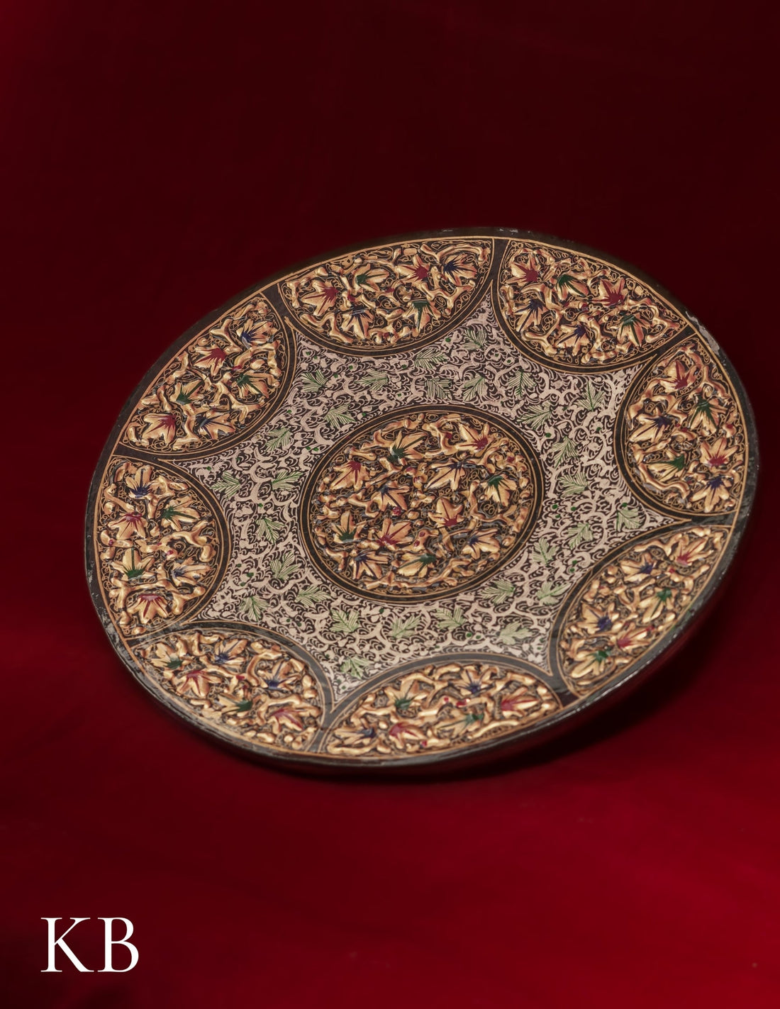 Kashmiri Papier Mâché Wall Plate – Hand-Painted Black Base (10 Inch) | Artisan-Made | Handcrafted Heritage