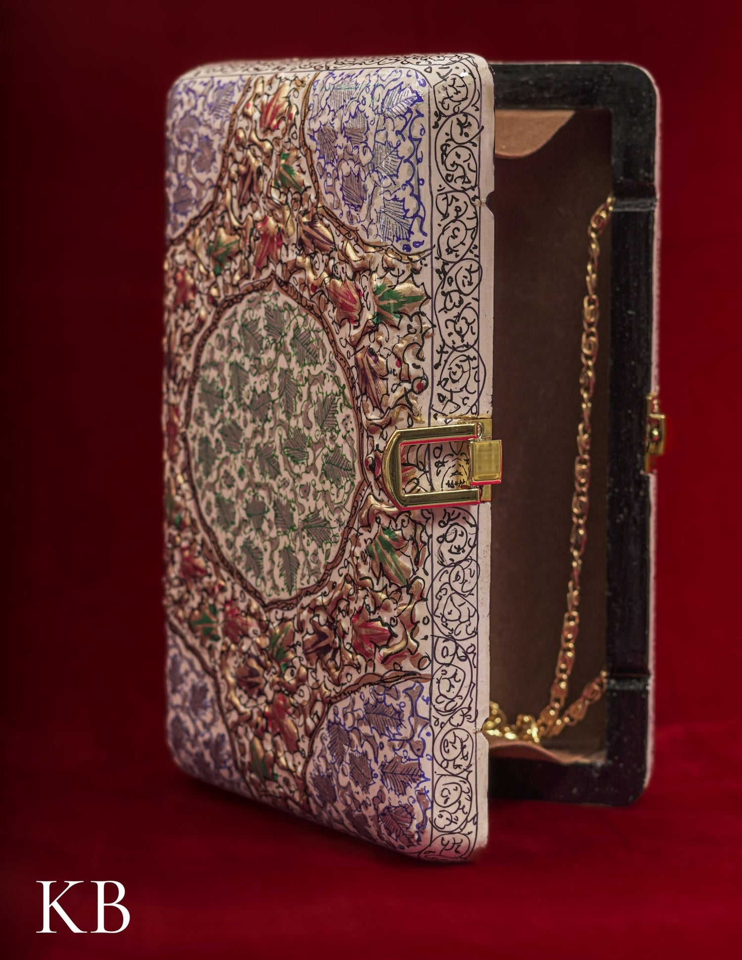 Kashmiri Papier Mâché Clutch – Large White Hand-Painted | Artisan-Made | Handcrafted Heritage