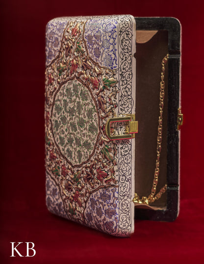 Kashmiri Papier Mâché Clutch – Large White Hand-Painted | Artisan-Made | Handcrafted Heritage