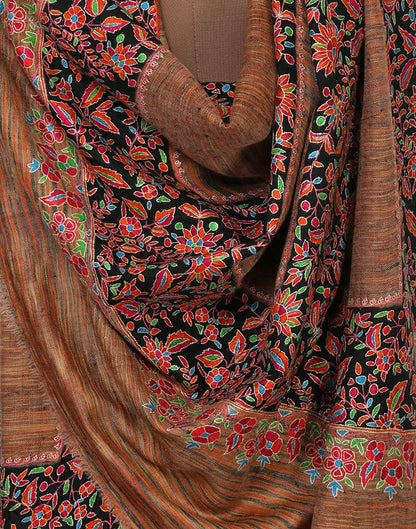 Multicolored Ikkat Embroidered Cashmere Shawl - Kashmir Box