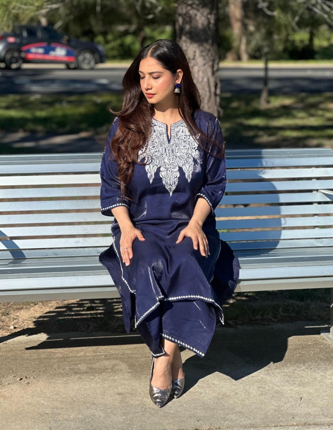 Kashmiri Tilla & Thread Embroidered Silk Co-ord Set – Midnight Blue