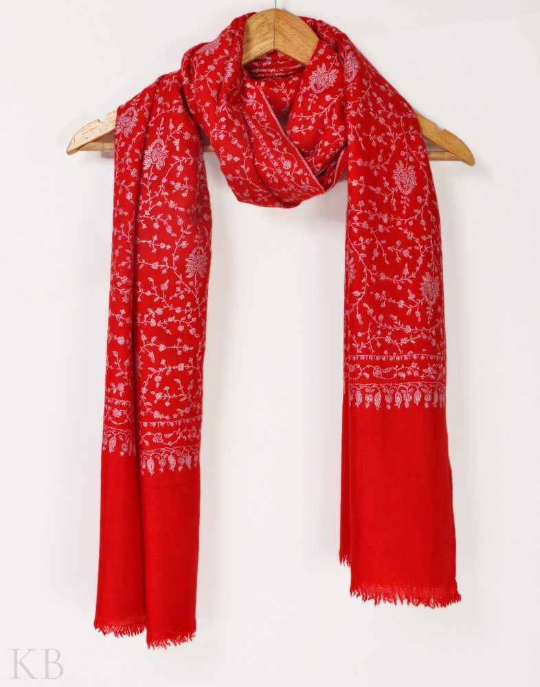 Scarlet Embroidered Pashmina Stole - Kashmir Box