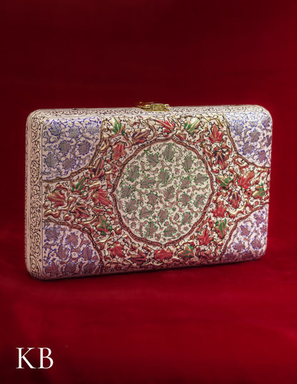Kashmiri Papier Mâché Clutch – Large White Hand-Painted | Artisan-Made | Handcrafted Heritage