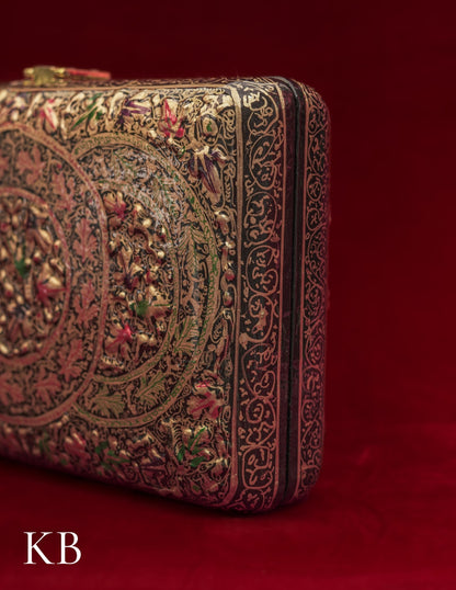 Kashmiri Papier Mâché Clutch – Large Black Hand-Painted | Artisan-Made | Handcrafted Heritage