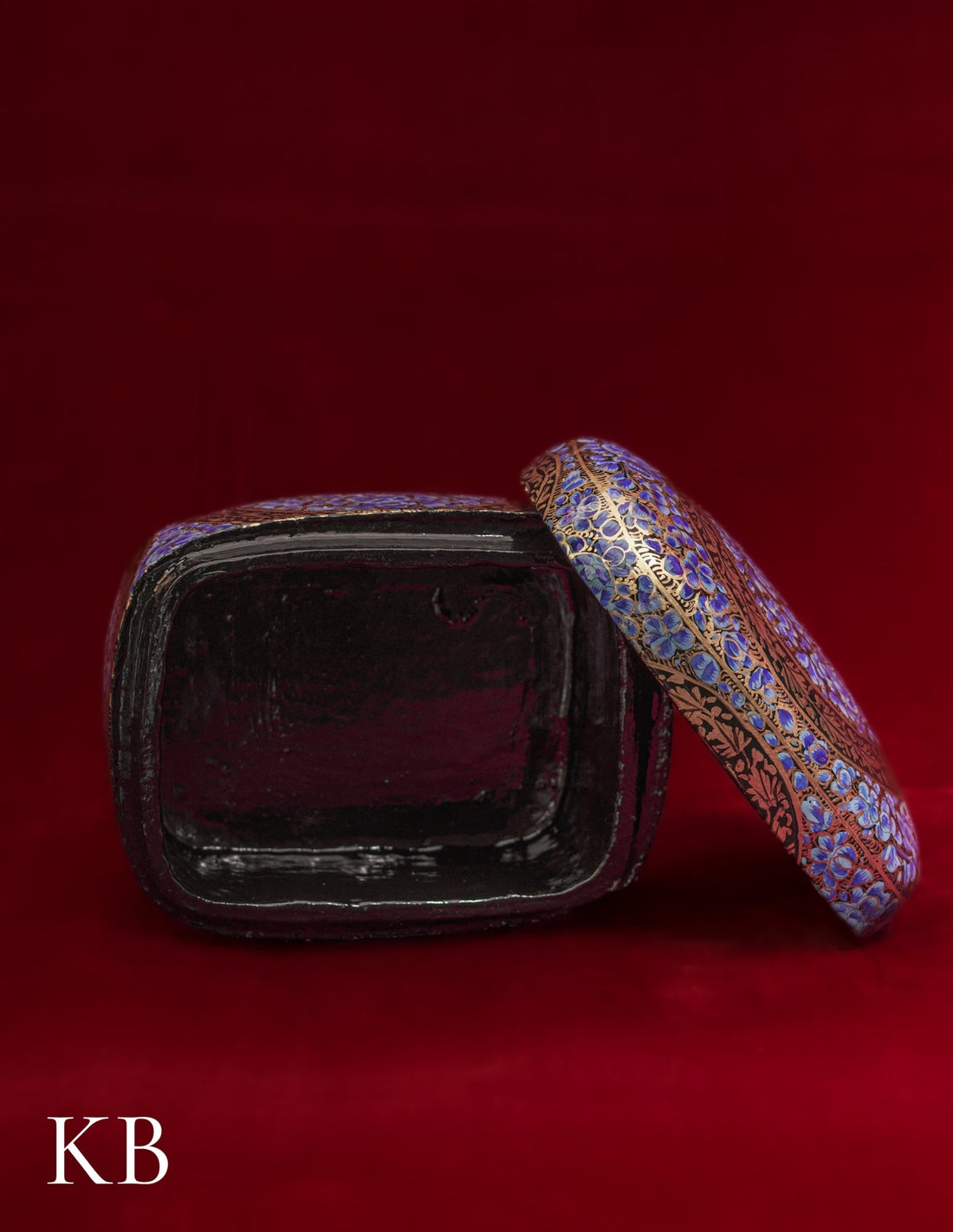 Kashmiri Papier Mâché Rectangular Curved Box (Blue) | Artisan-Made | Handcrafted Heritage