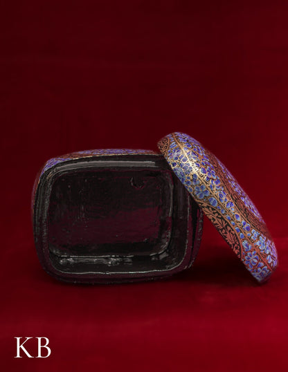 Kashmiri Papier Mâché Rectangular Curved Box (Blue) | Artisan-Made | Handcrafted Heritage
