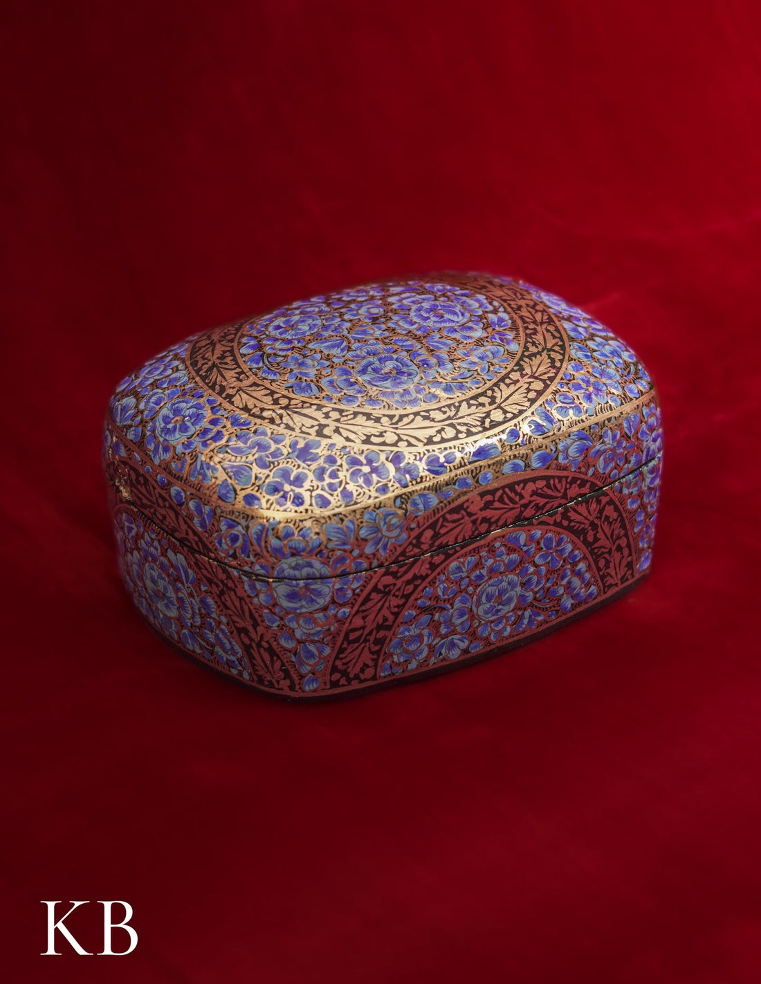 Kashmiri Papier Mâché Rectangular Curved Box (Blue) | Artisan-Made | Handcrafted Heritage