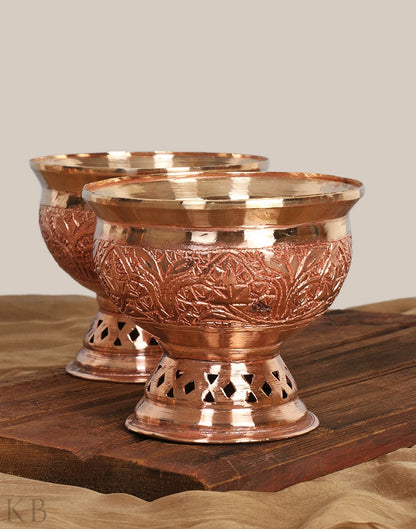 Gold Hued Engraved Copper Bowls (Set of 6) - KashmirBox.com