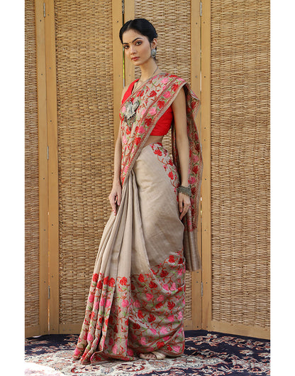 Hazelwood Aari Embroidered Silk Saree - KashmirBox.com