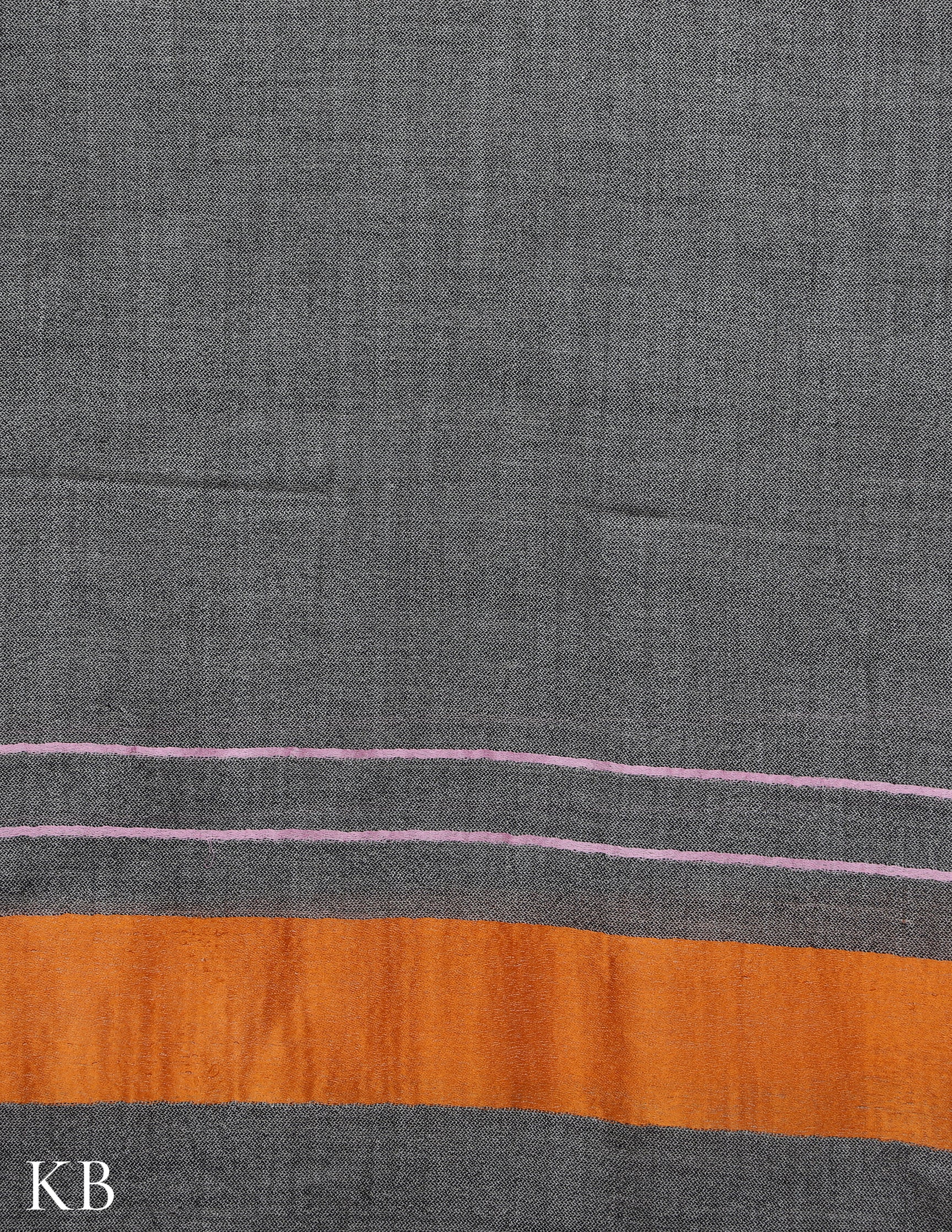 Dark Grey Silk Palla Stole. - Kashmir Box