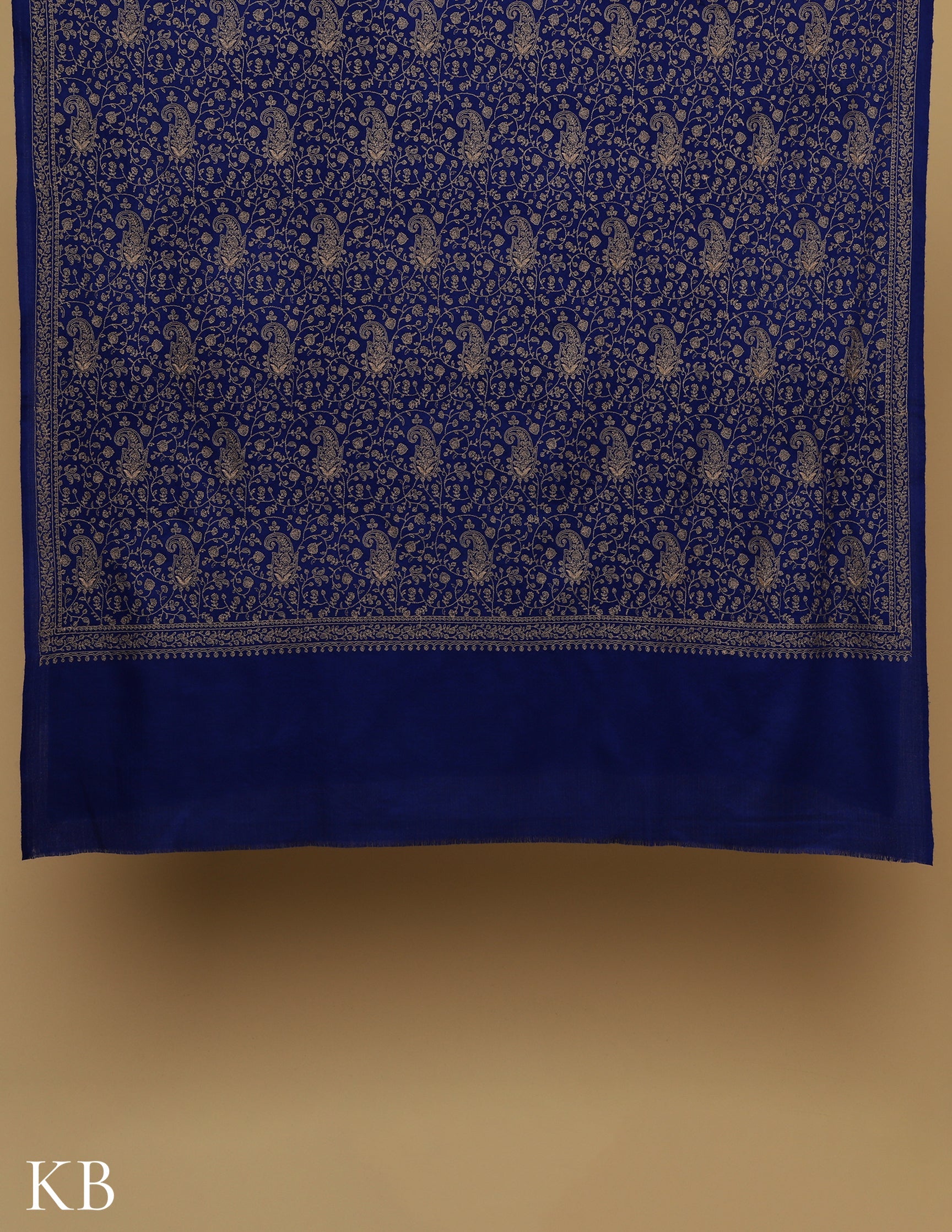 Estate Blue Sozni Jali Embroidered Woolen Shawl - Kashmir Box