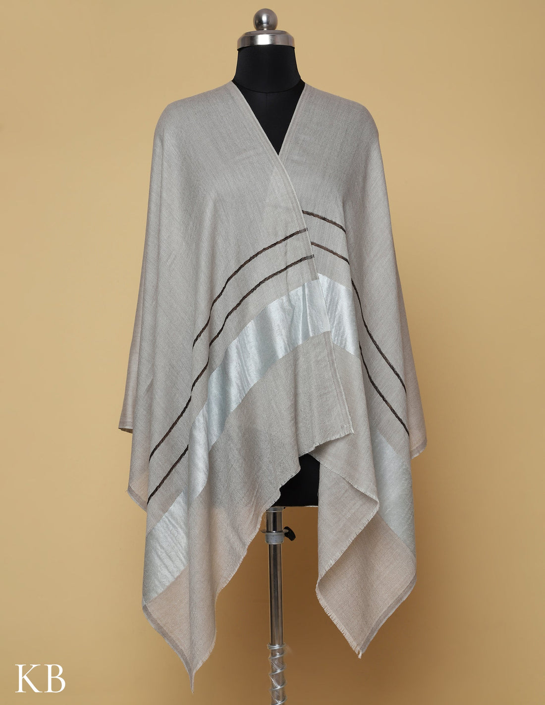 Cool Grey Silk Palla Stole - Kashmir Box