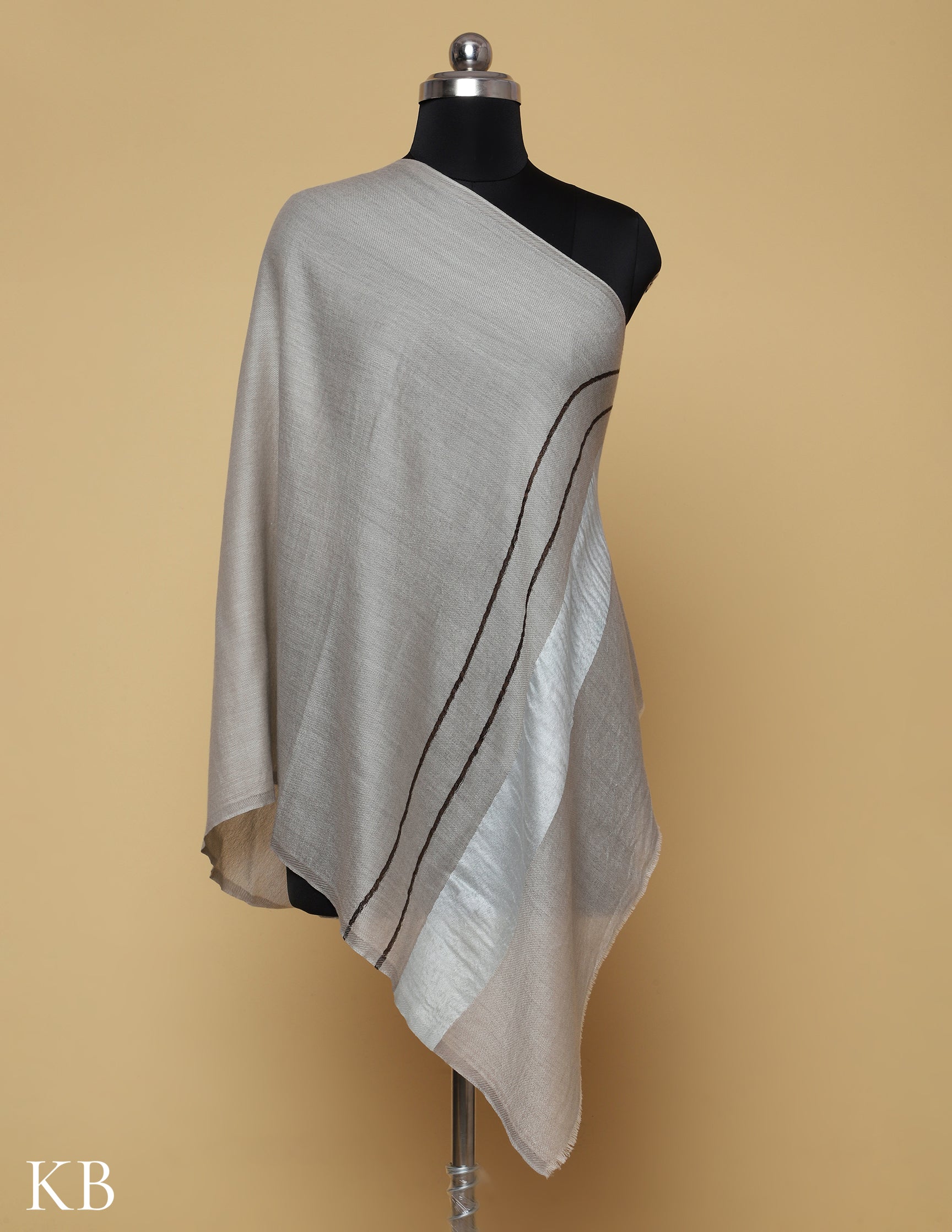 Cool Grey Silk Palla Stole - Kashmir Box