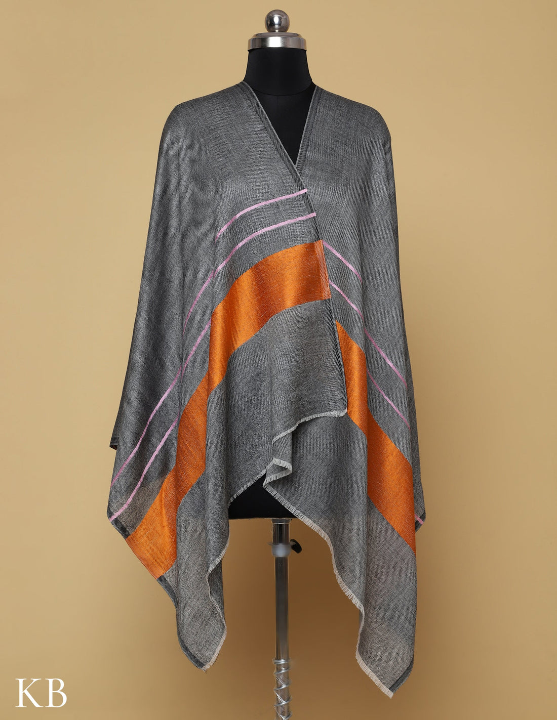 Dark Grey Silk Palla Stole. - Kashmir Box