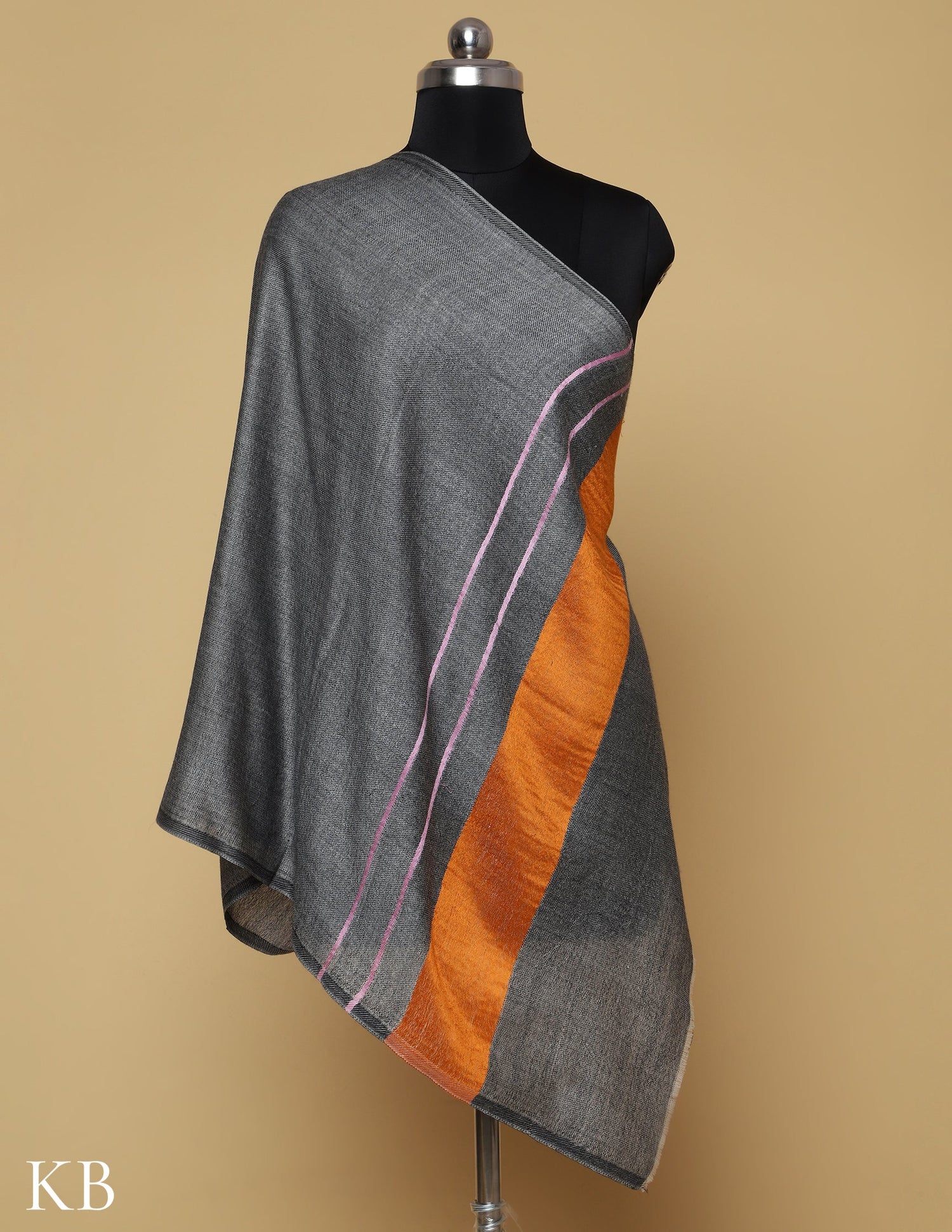 Dark Grey Silk Palla Stole. - Kashmir Box