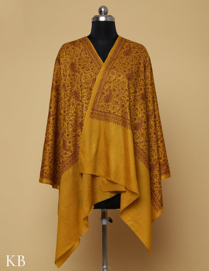 Golden Radiance Sozni Jali Embroidered Woolen Stole - Kashmir Box