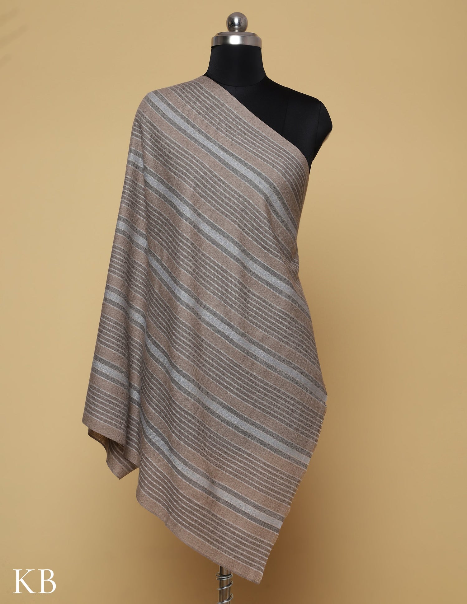 Natural Striped Stole - Kashmir Box