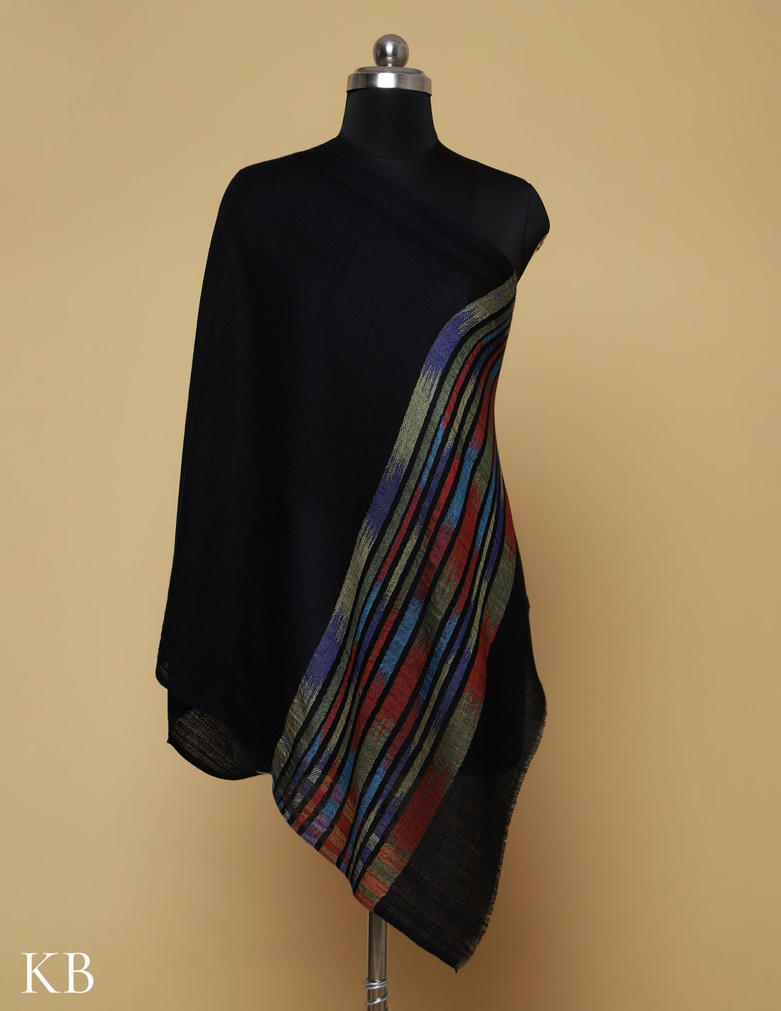 Jet Black Silk Multi Striped Stole - Kashmir Box