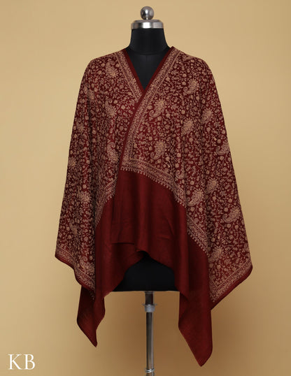 Maroon Oak Sozni Jali Embroidered Woolen Stole - Kashmir Box