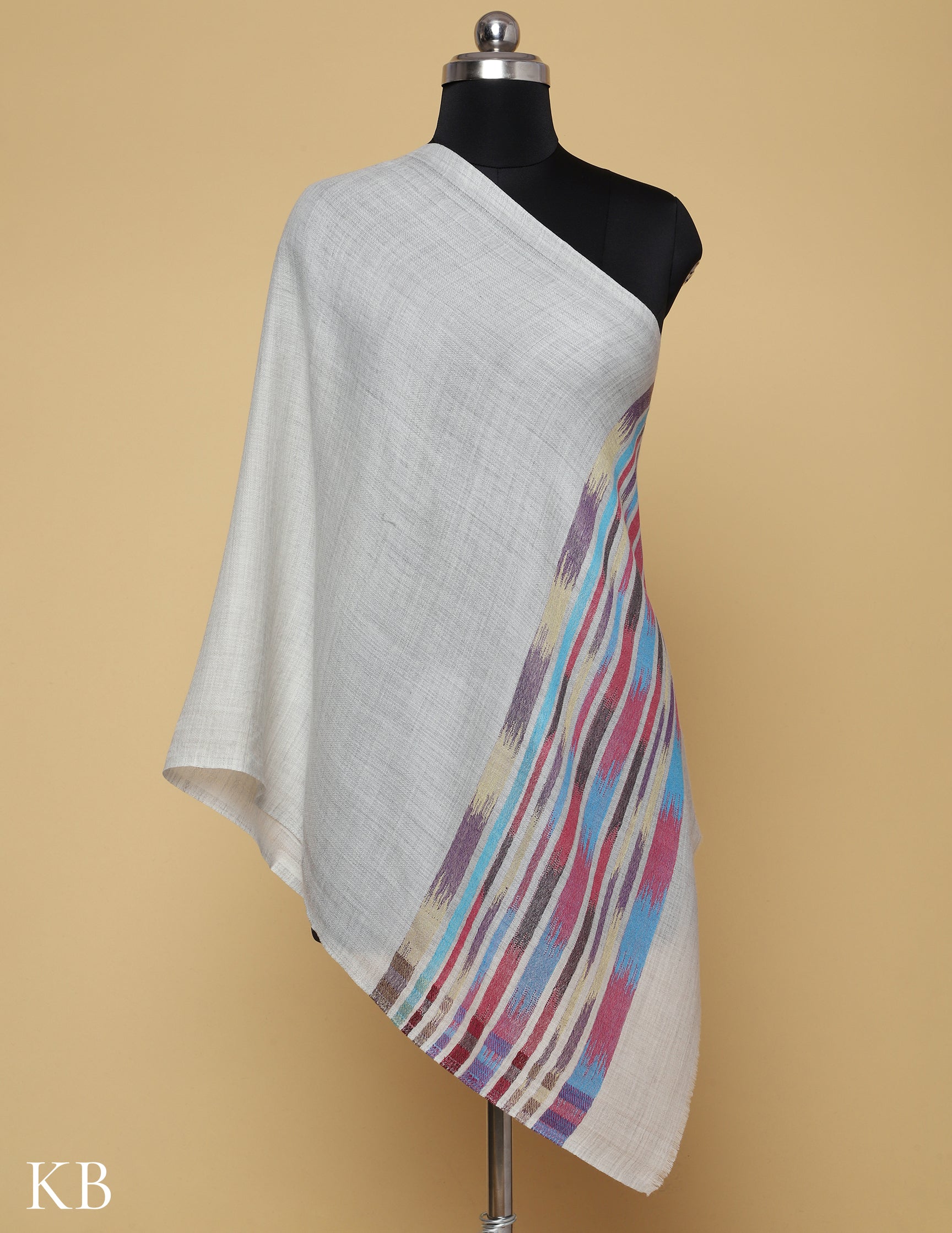 Off white Silk Multi Striped Stole - Kashmir Box