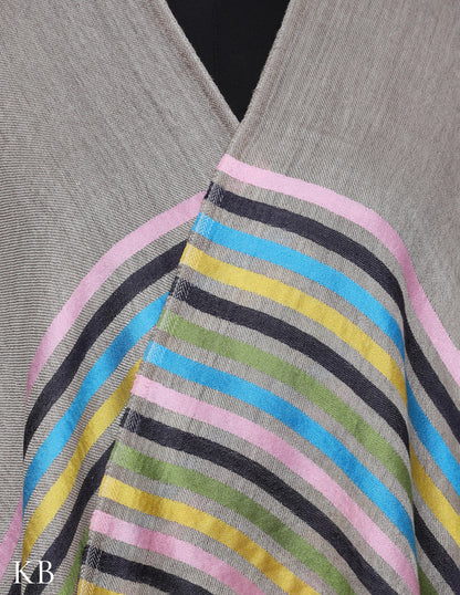 Silver Grey Silk Multi Striped Stole - Kashmir Box