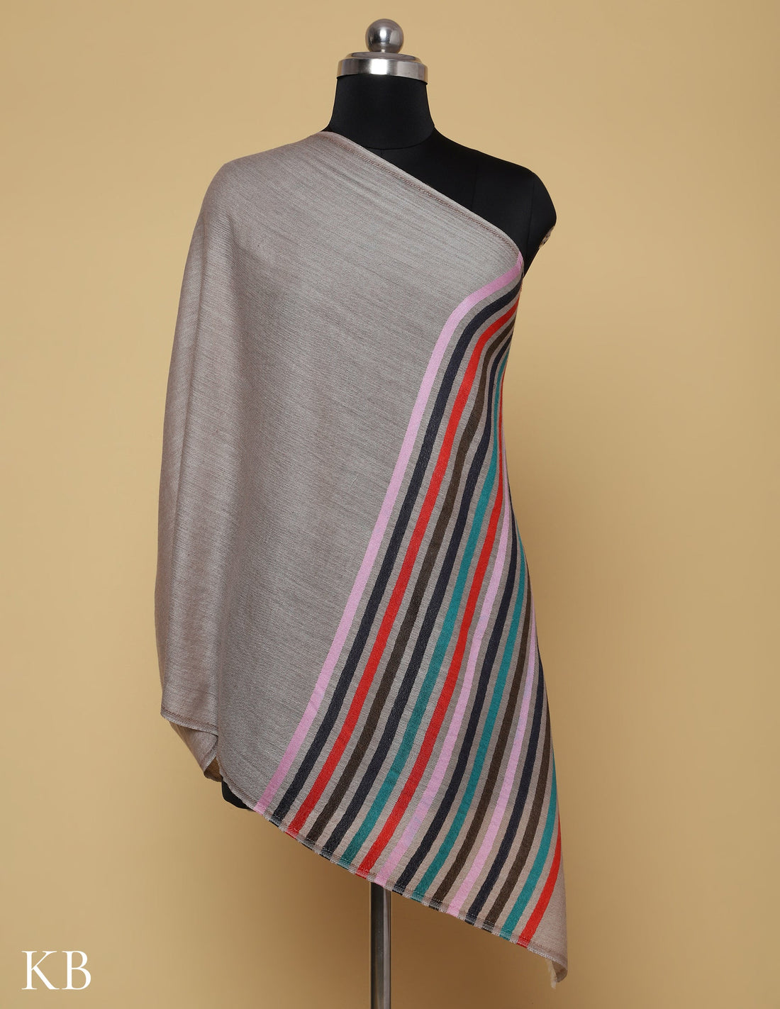 Pastel Khaki Silk Multi Striped Stole - Kashmir Box