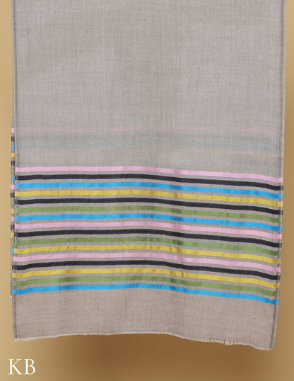 Silver Grey Silk Multi Striped Stole - Kashmir Box