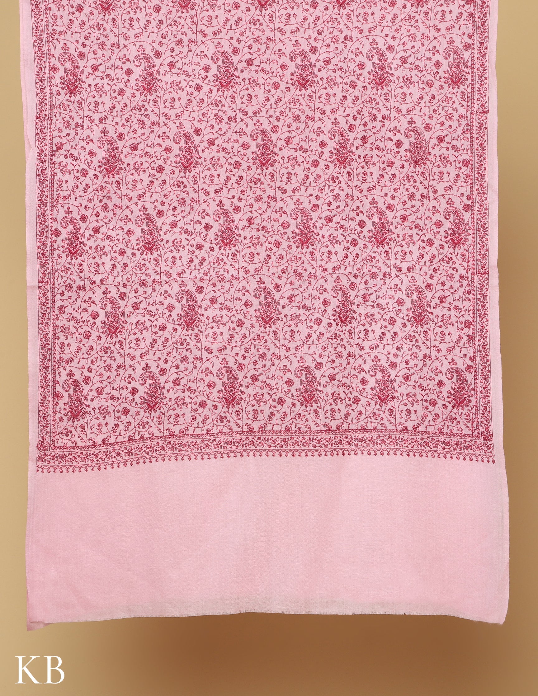 Pale Pink Sozni Jali Embroidered Woolen Stole - Kashmir Box