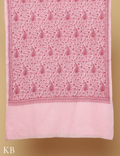 Pale Pink Sozni Jali Embroidered Woolen Stole - Kashmir Box