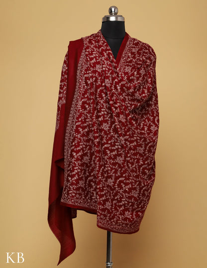 Maroon Sozni Jali Embroidered Woolen Shawl - Kashmir Box