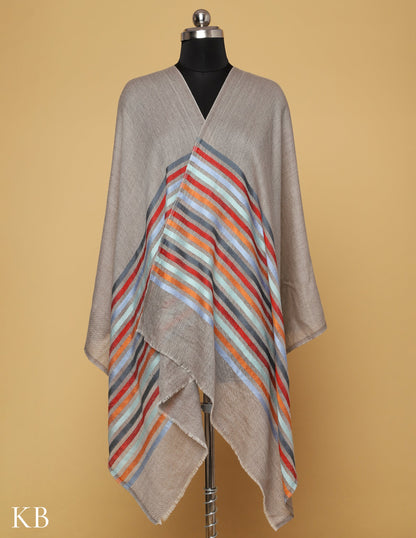 Pastel Grey Silk Multi Striped Stole - Kashmir Box